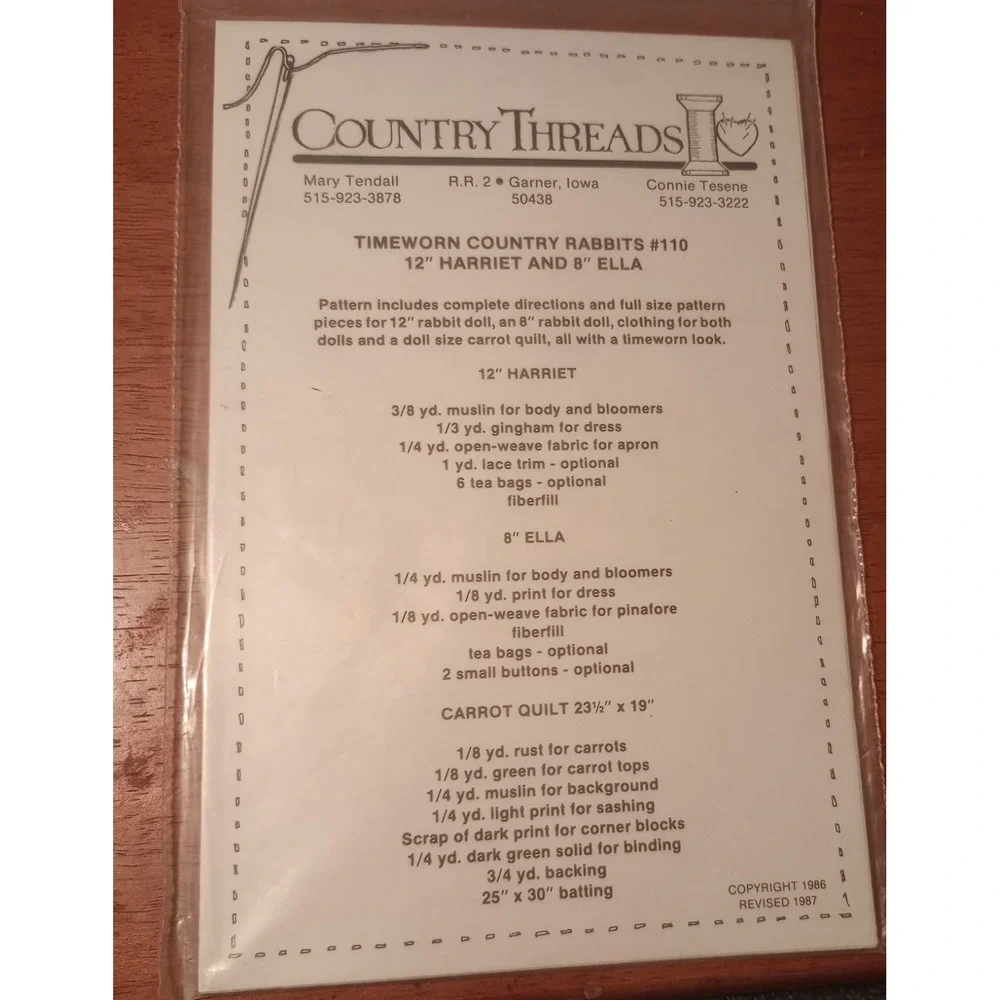 Timeworn Country Rabbits Patterns #110 Country Threads NEW 23x19 Quilt 1987